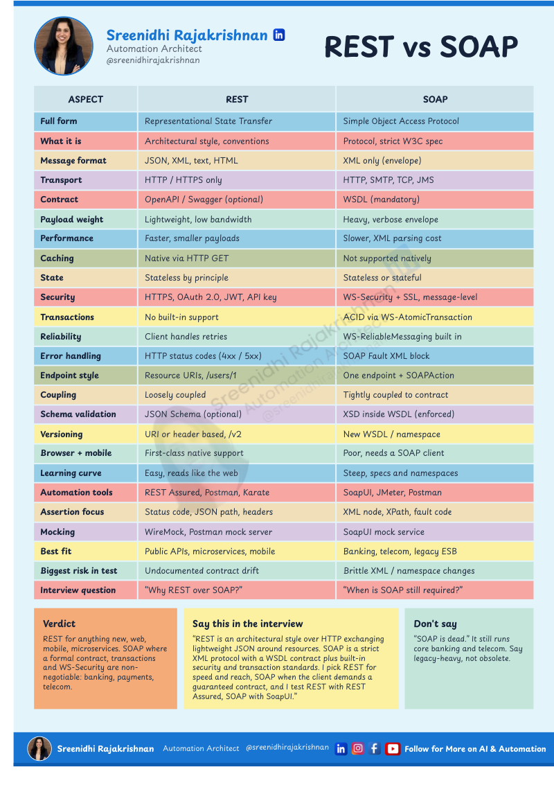 REST vs SOAP Cheatsheet