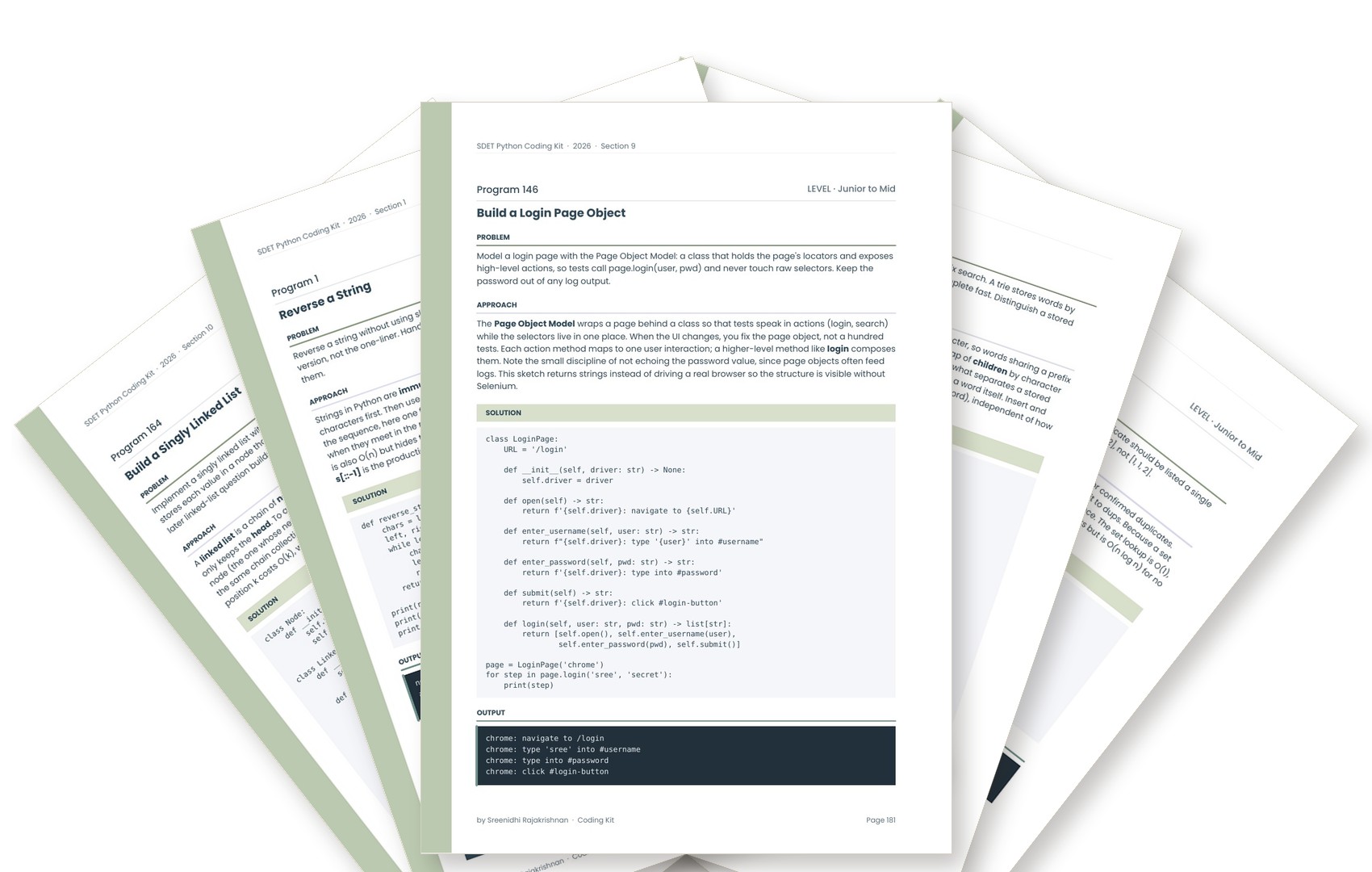 Fanned pages from the SDET Python Coding Kit